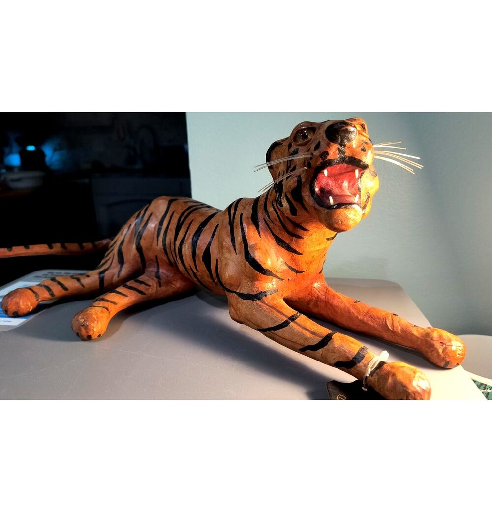 815. Vintage Leather Wrapped Bengal Tiger Sculpture